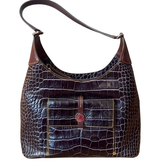 DOONEY & BOURKE Brown Crocodile Embossed Leather Hobo Shoulder Handbag - Picture 1 of 15